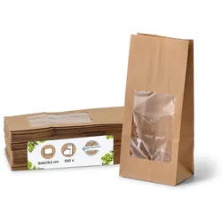 BIOZOYG 500 Stück Standbodenbeutel 9,5 x 5,5 x 18 cm, Größe S, Papierbeutel, Bodenbeutel, Papiersäckchen, biologisch abbaubar mit Fenster aus PLA