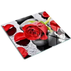 GLASPLATTE 60x52 cm Rote Rose
