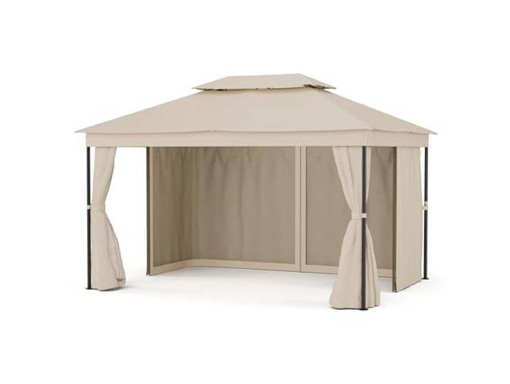 blumfeldt Mondo Dual Tonnelle 3x4 - Double Toit & Moustiquaires\, Armature Métallique Résistante\, Rideaux Inclus\, Tonnelle de Jardin\, Facile à Assembler\, Beige