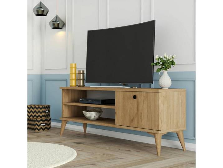 Meuble TV scandinave décor bois clair 1 porte 120 cm UMEA