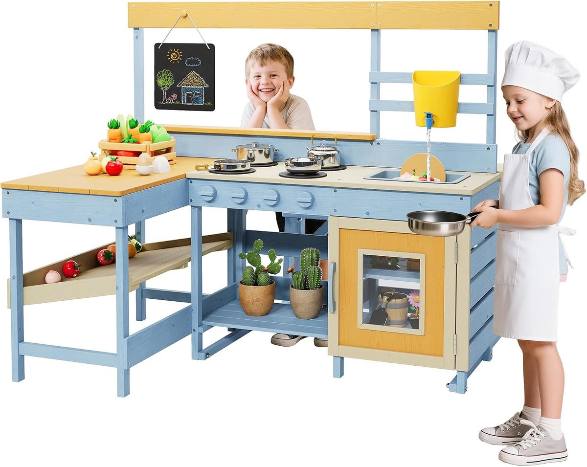 HOERFURIY Houten Modderkeuken met Picknicktafel voor in de Tuin