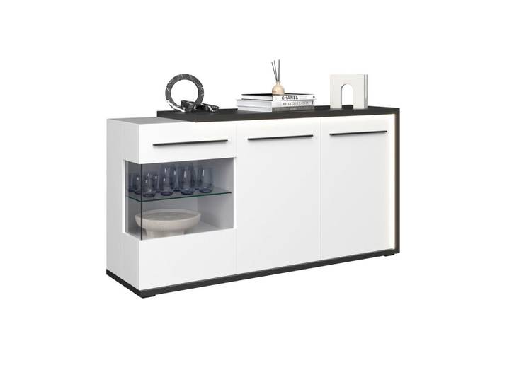 Sideboard Ambiente B: 153,4 cm mit LED, Alpinweiss/Anthrazit