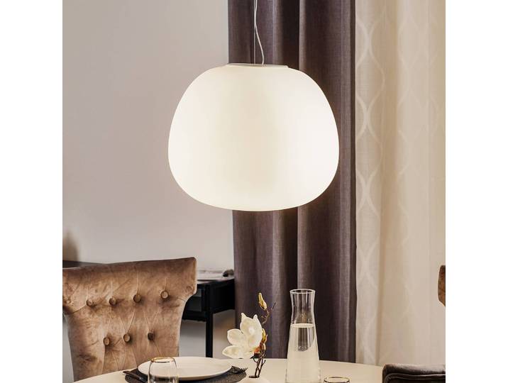 Fabbian Designer Hängelampe LUMI/MOCHI, dimmbar, weiß / opal, für Wohn- / Esszimmer, Glas, Design, Pendelleuchte