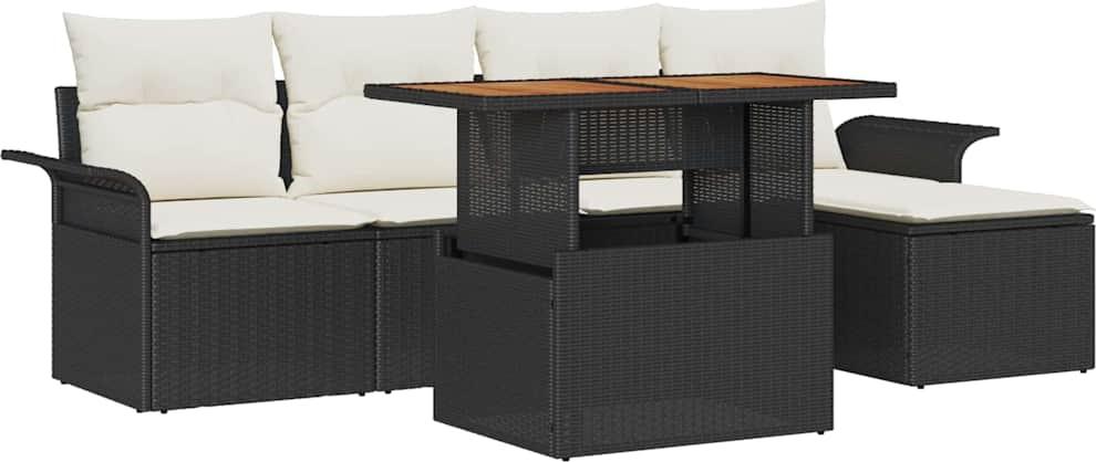 vidaXL Garten-Sofa-Set 6 stk. Schwarz Poly Rattan