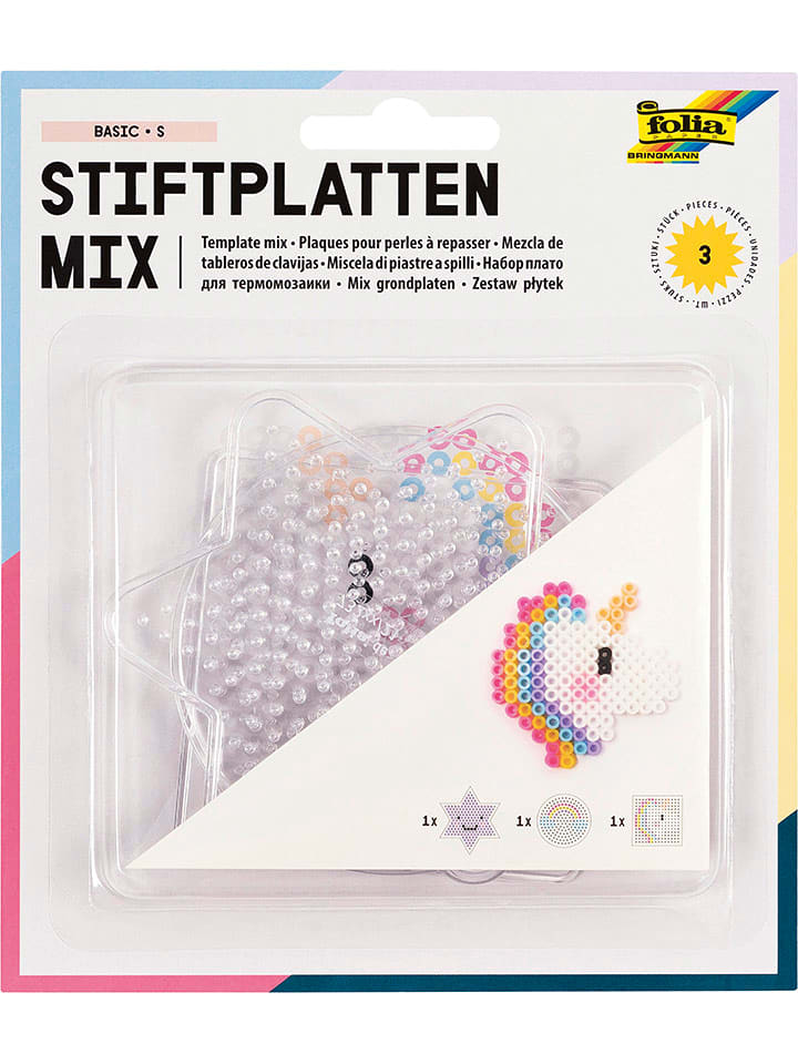 folia PAPER 3tlg. Bügelperlen-Stiftplatten-Set "Basic" in Transparent - onesize