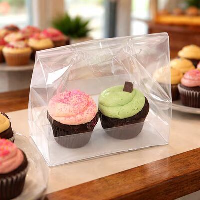 ClearBags "Clear Flat Bottom Gusset Bag plus Cupcake Tray Insert For 2 Cupcakes or Muffins Bag Size: 7"" x 4"" x 9"" 100 Sets Crystal Clear Bags"