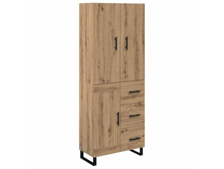 Highboard 2 Pieces Artisan-Eiche 69,5 x 34 x 180 cm Holzwerkstoff, Eisenbeine, Scharnier-Türen, Regale, moderne Optik