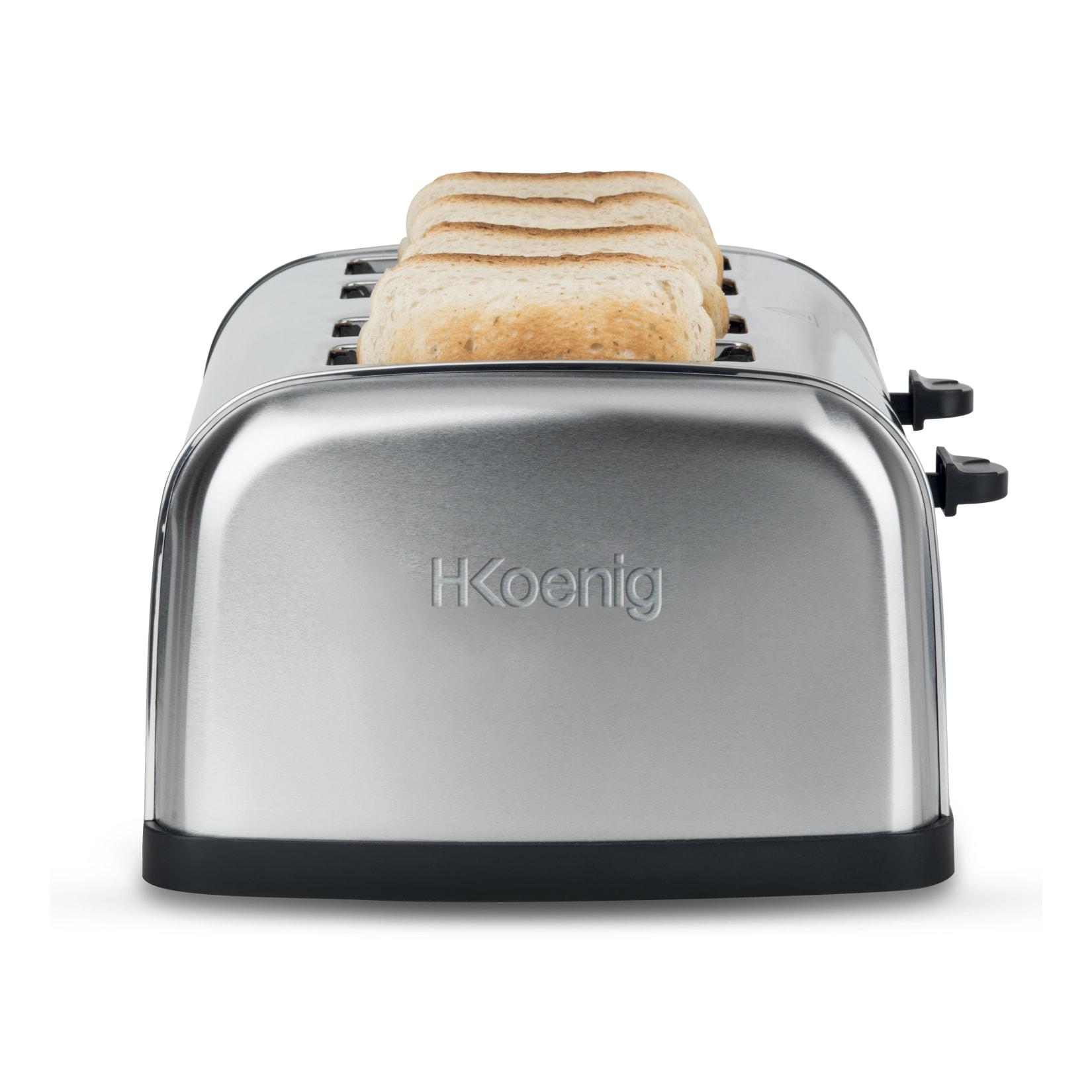 H.Koenig 4-Scheiben-Toaster TOAS14 Toastkammern, Vintage, Edelstahl, 7 Positionen, Auftauen, Schnell, Einfache Reinigung, 1500W, Silber, Klasse A+
