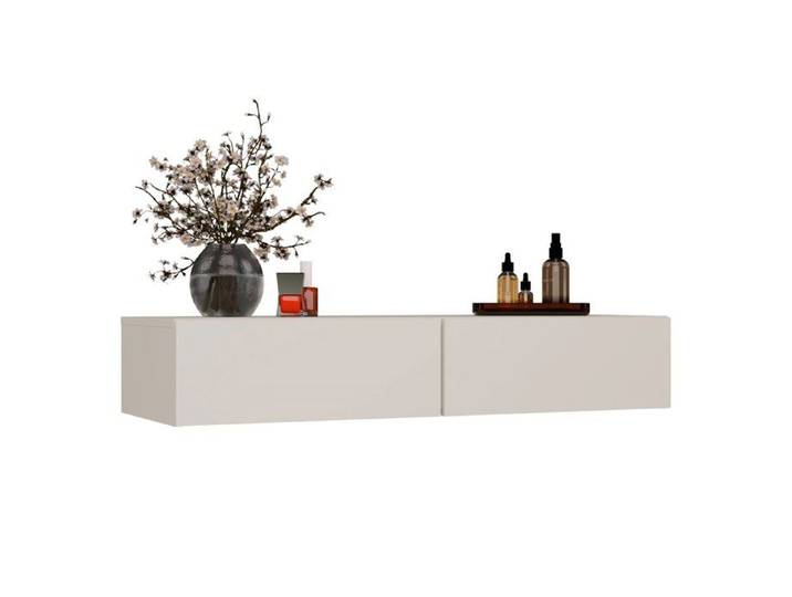 MIKA - Coiffeuse murale 110 cm 2 tiroirs - Beige cachemire (chambre)