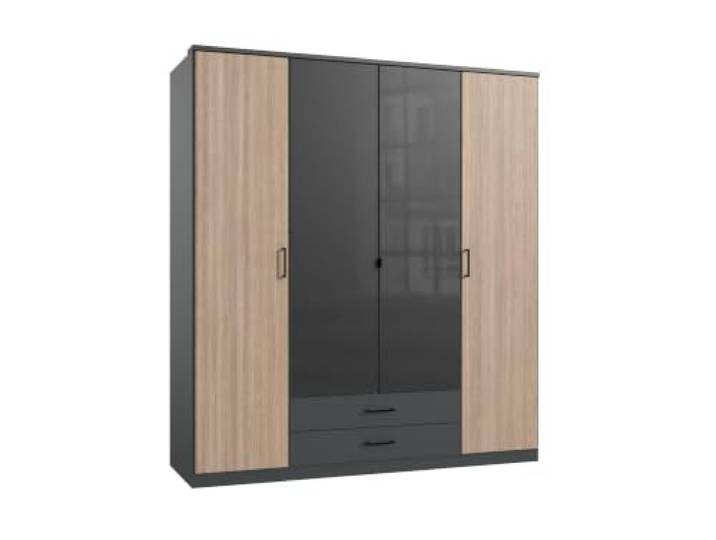M Möbel-Direkt Deutschlands schnelle Möbel Kleiderschrank Fulda in Grafit und Multiplex – Drehtürenschrank 4 türig mit Glasfront