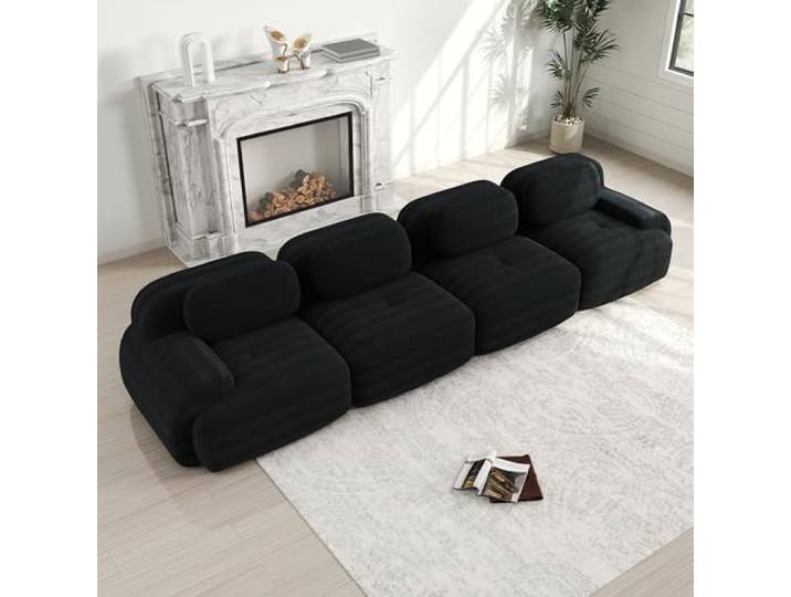 Ball & Cast Cord Sofa, Boneless Couch mit Ottomane, Ohne Montage, Sofa Modular mit Polsterung für Wohnzimmer, Schlafzimmer, Schwarz, 4 Sitze
