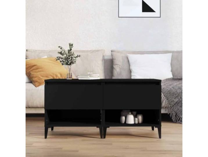 KFPOERTFGD 2er Set Beistelltische, Industrie Couchtisch, Schwarz, 50x46x50 Aus Holzwerkstoff & Metall, Mit Schublade & Fach, Wohnzimmer Beistelltisch