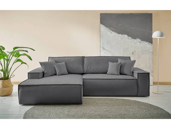 OTTO home Ecksofa FINNLEY Struktur fein, L-Form 257 cm, Schlafsofa, mit Bettkasten, in Bouclé, Struktur fein und Mega Cord