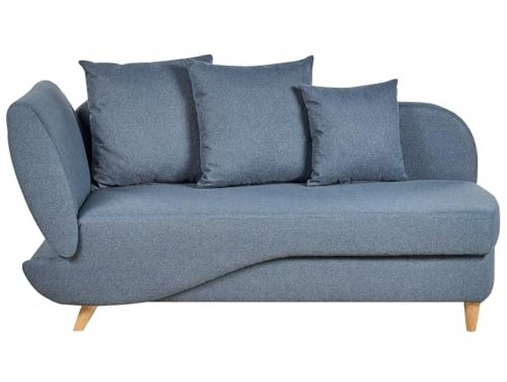 Beliani Linksseitige Chaiselongue Blau Kunstleinen Leinenoptik mit Stauraum Stoff, Abgesenkt, Schaumstoff-Füllung, Elastische Gurtbänder, Sitzhöhe 40 cm, Belastbarkeit 260 kg, 155 x 69 x 76 cm