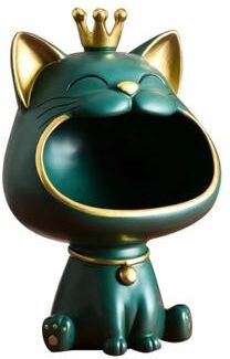 Uplifted Goods Fortune Crown Decorative Cat Entrance Key Storage Tray For Home Decor green