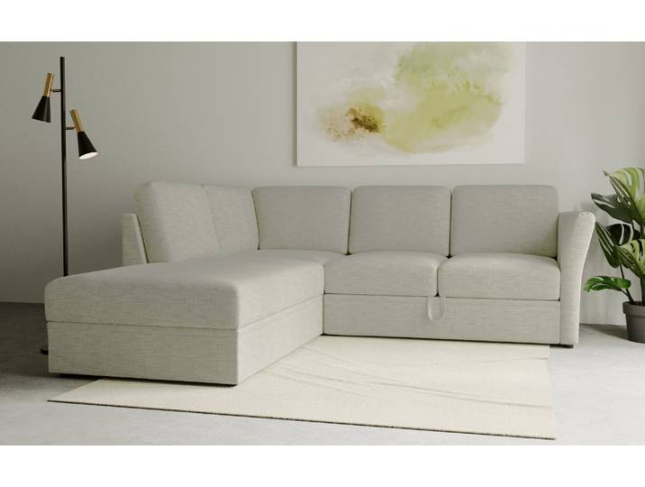 Ecksofa, Strukturpolyester, Beige, 241×226 cm, Schlafsofa mit Stauraum, Klassisch, Home-affaire