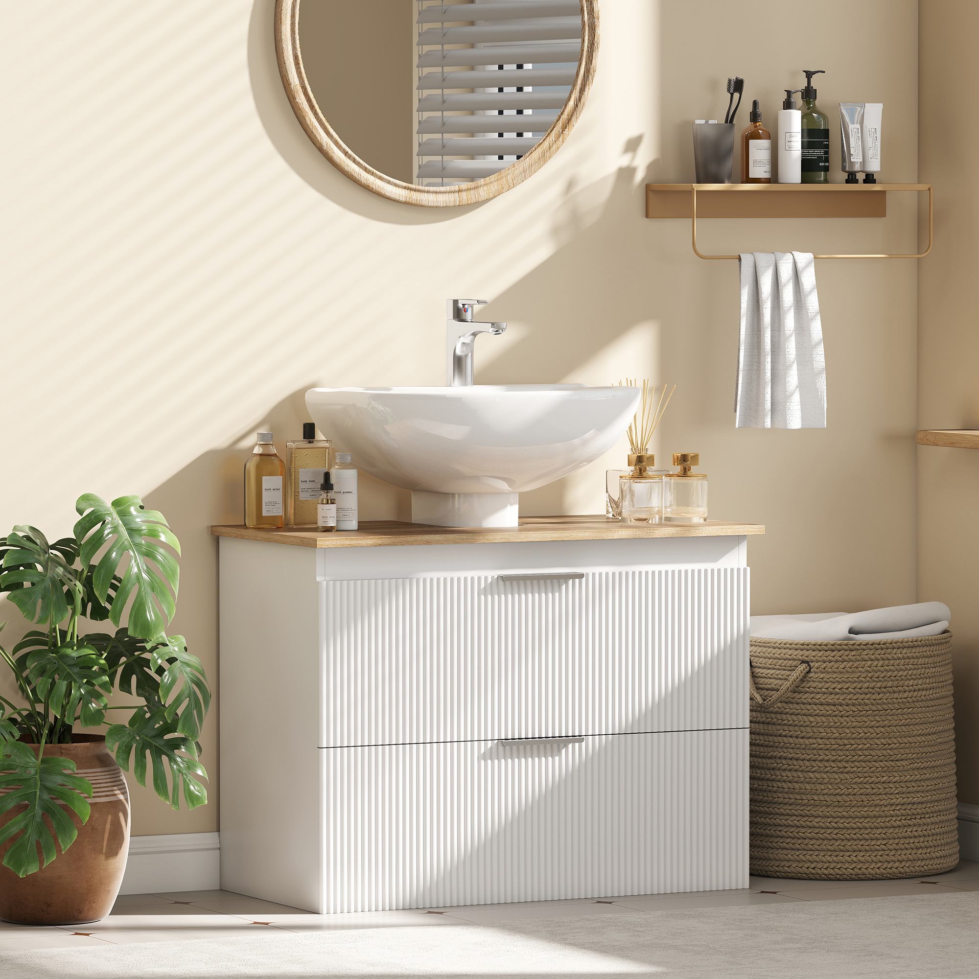 Homcom Mobile sottolavabo da bagno con 2 grandi cassetti, 80 cm, Bianco   Aosom Italy