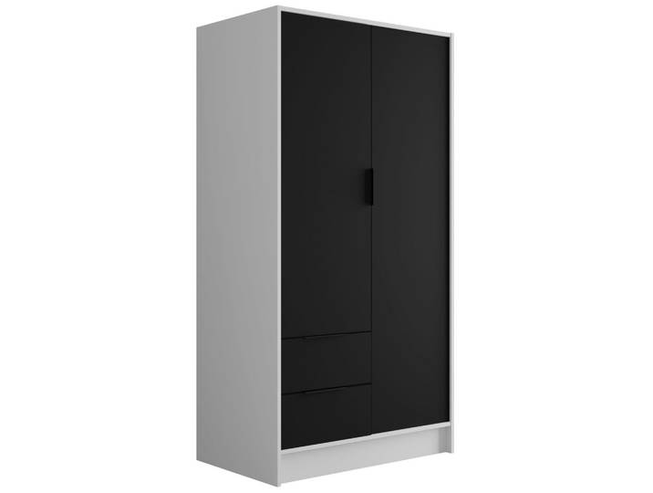 KLEIDERSCHRANK mit Flügeltüren KOLIN 100x200cm Weiß / Schwarz