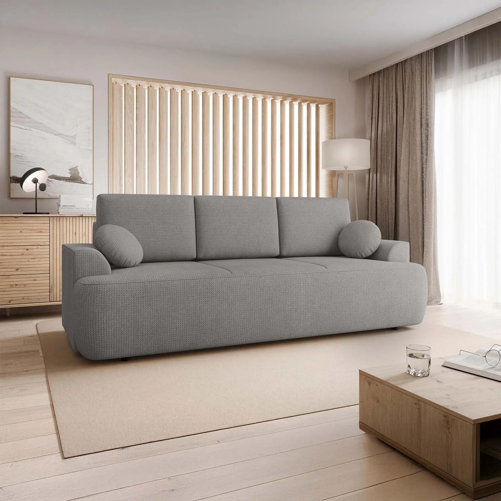 garneroarredamenti Divano letto 3 posti 248x110cm con contenitore grigio scuro Novera