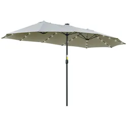 Outsunny Doppel-Sonnenschirm 450 x 265 x 240 cm mit 48 LED-Leuchten, Kurbel, Sonnenschutz für Terrasse, Balkon, Pool, hellgrau