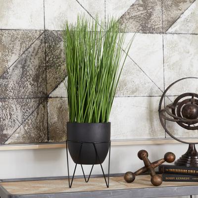 Arcilla Elemental - Green Faux Foliage Wheatgrass Artificial Plant with Realistic Leaves and Metal Stand and Round Pot