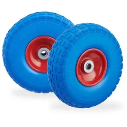 Relaxdays Sackkarrenrad PU im 2er Set Blau,Rot