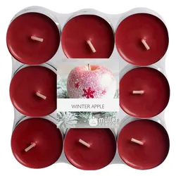 4x müller Kerzen, Kerzen, Teelichter Maxi Winter Apple, Rot, 18 Stück (18x)