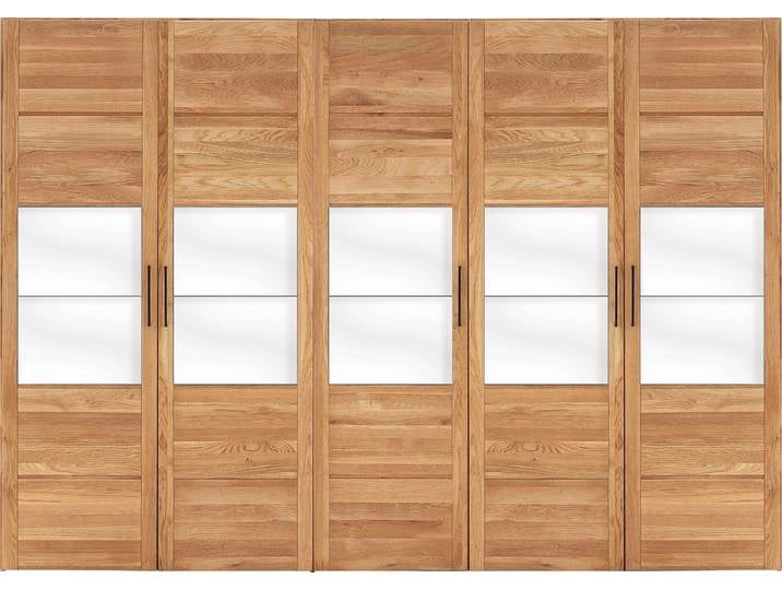 Drehtürenschrank, Massivholz Eiche, Beige, 307×218×65 cm, 5-türig, Klassisch, Home-affaire