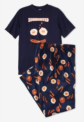 Men's Big & Tall Lightweight Cotton Novelty PJ Set by KingSize in Bacon And Egg (Size 2XL) Pajamas