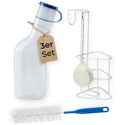 Medi-Inn Urinflasche PP 1000 ml, für Männer, milchig, mit Betthalter und Reinigungsbürste 1 Set