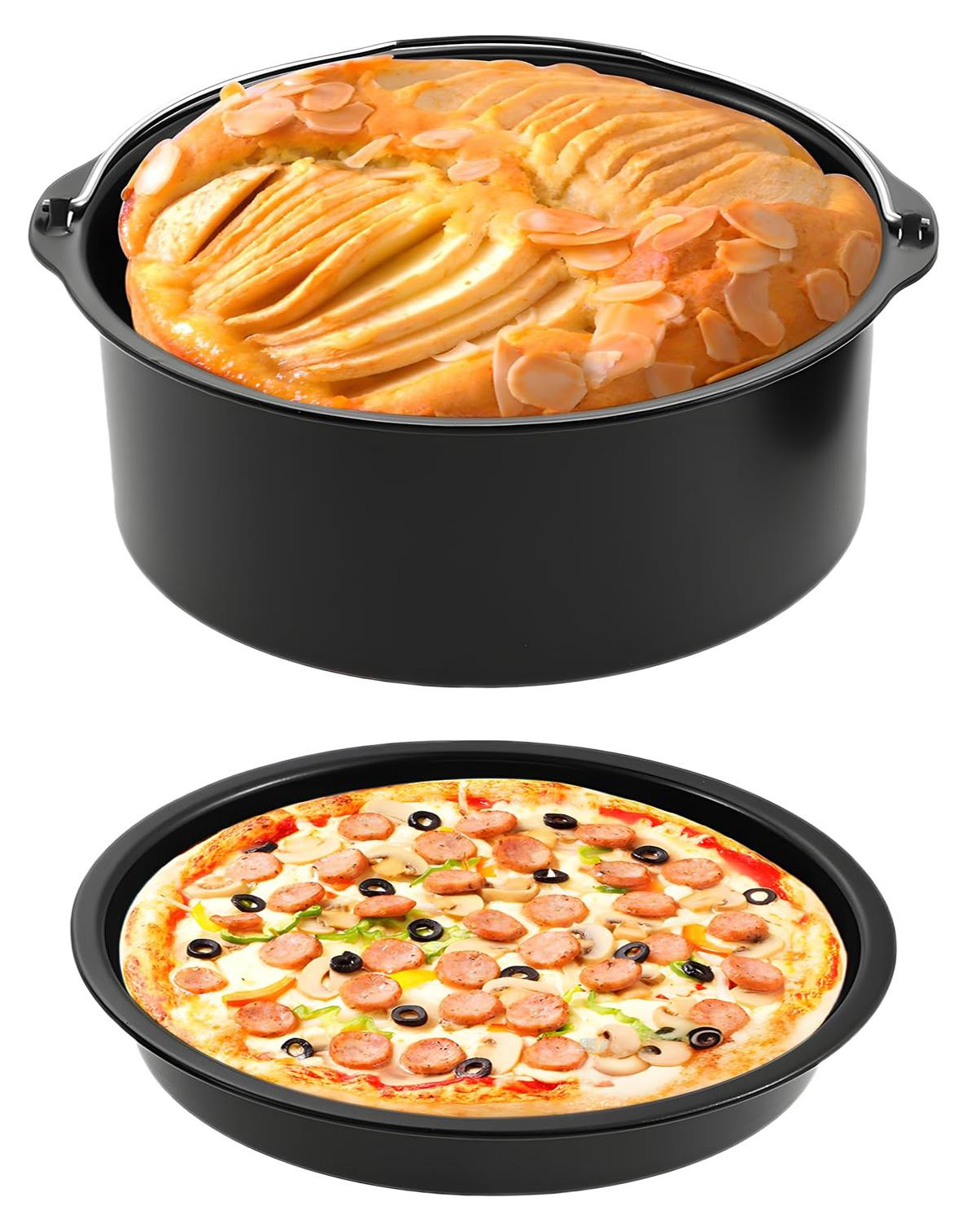 Dripio Accessoires voor heteluchtfriteuse - Cakevorm en Pizzaplaat met antiaanbaklaag - 17,8 cm