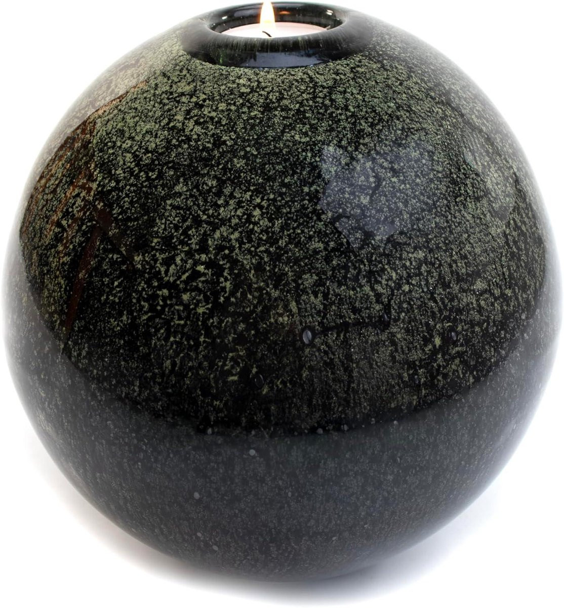 Handgemaakte glazen urn waxinelichthouder voor herinnering in groen zwart, 1,6 l, 18 cm