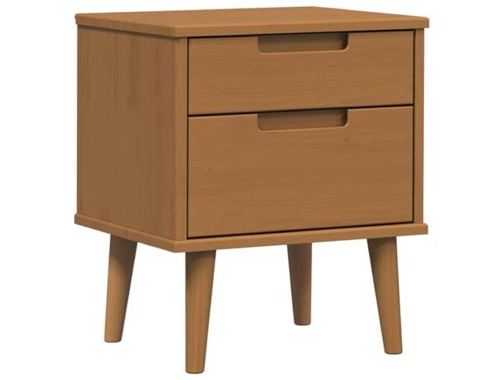 fsahslih Nachttisch Massivholz Karamell 40x35x48 cm mit 2 Schubladen Moderner Beistelltisch aus Kiefer für das Schlafzimmer mit 2 versenkten Schubladen und quadratischen Holzbeinen.