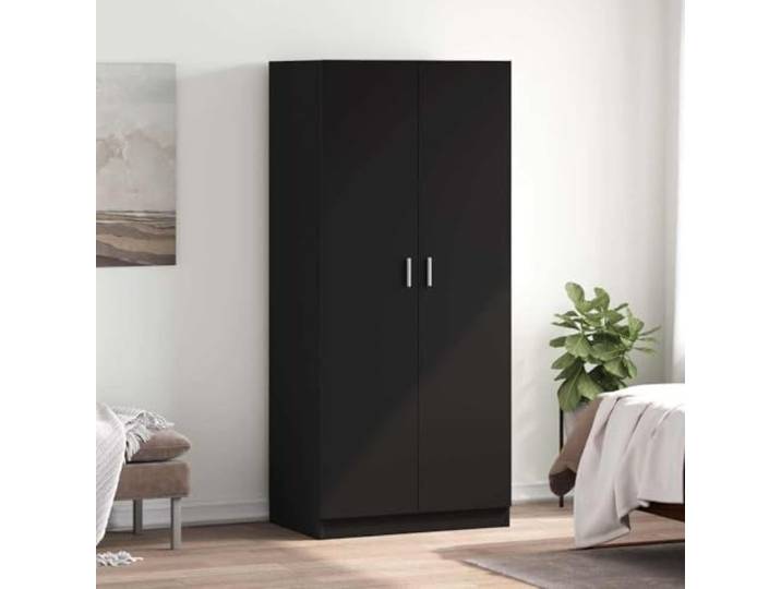 ZXQVLMRS Kleiderschrank 80x52x180 cm aus Holzwerkstoff, Schlafzimmer Schrank mit 2 Türen, Kleiderschrank mit Kleiderstange, Schwarz