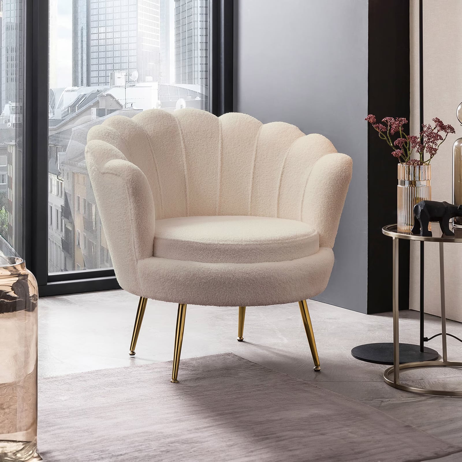 Artistiq Living Fauteuil Lizzy Bouclé Wit met Gouden Metalen Frame
