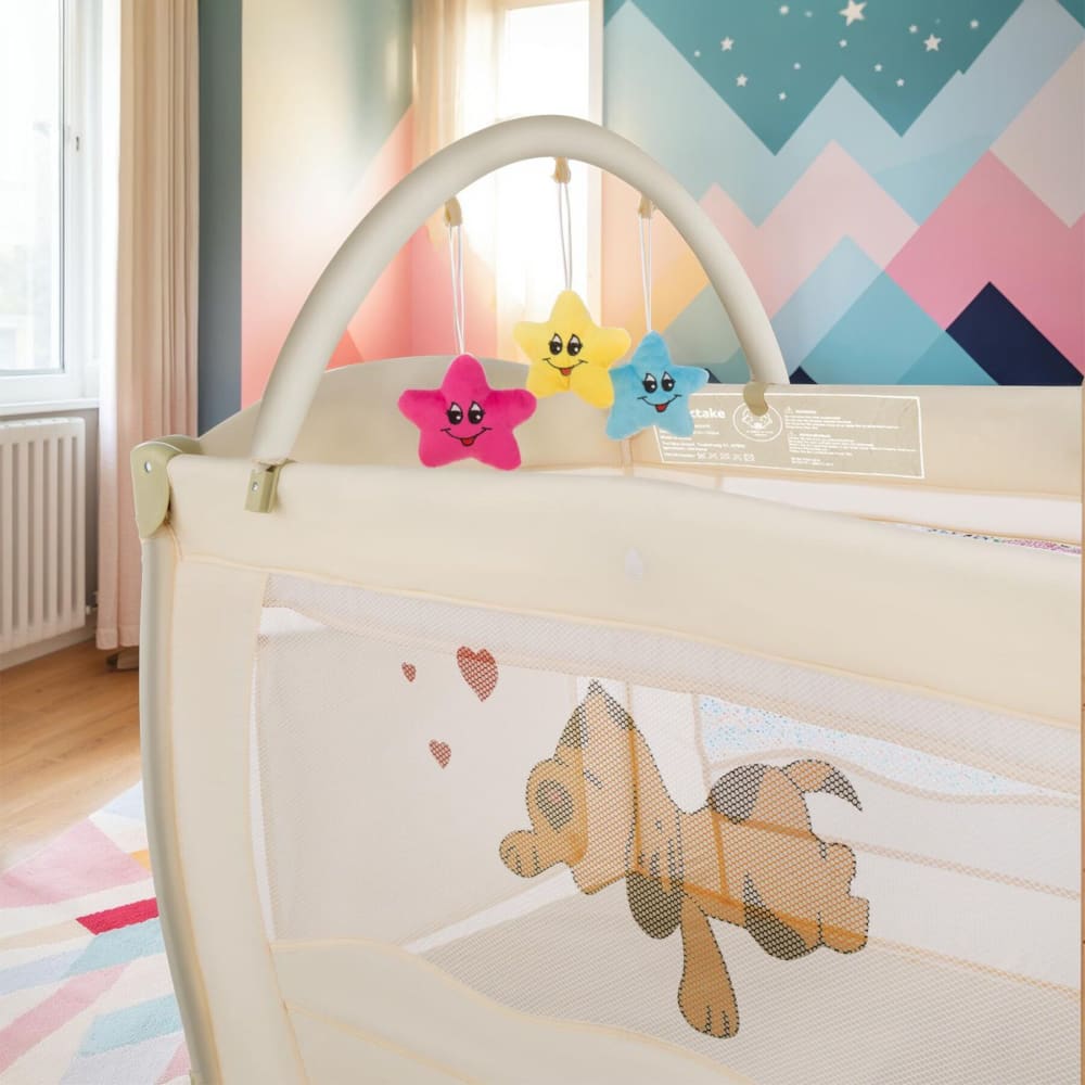 Tectake Lit de voyage pour enfants pliable réglable en nylon beige Beige 132x104x75cm
