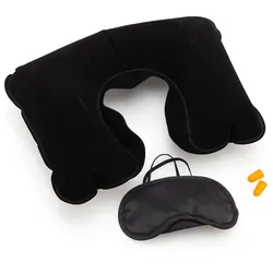 Set Ohrstöpsel, Maske und Kissen Schwarz