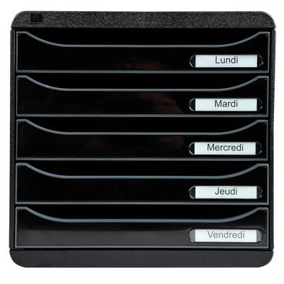 Exacompta 3097214D 1x BIG-BOX PLUS Schubladenbox, 5 offene Laden - Schwarz Glossy
