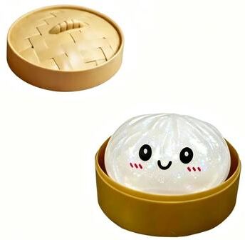Uplifted Finds Simulation Dumpling Squishy Stress Ball With Miniature Steamer Container Soft Sensory Fidget Toy white