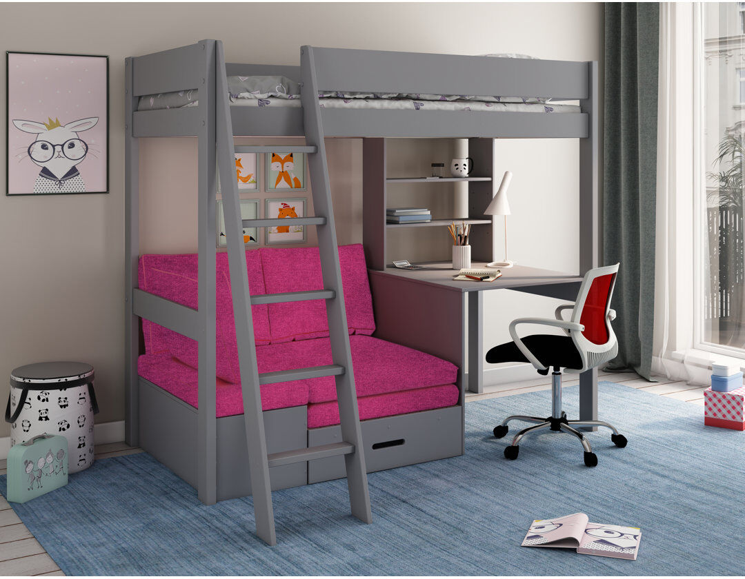 Zoomie Kids Thorlof Single (3') High Sleepers Bed Frame Grey/Pink