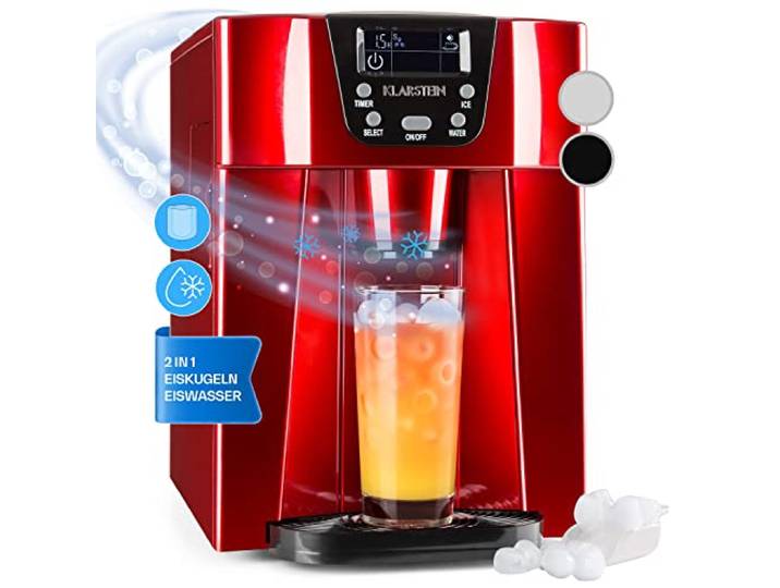 Klarstein Eiswürfelmaschine Klein, 2 L Eiswürfelbereiter & Wasserspender, Eiswürfelmaschine für 12 kg Große und Kleine Eiswürfel, Schnelle Eiswürfelbereiter mit Alarm