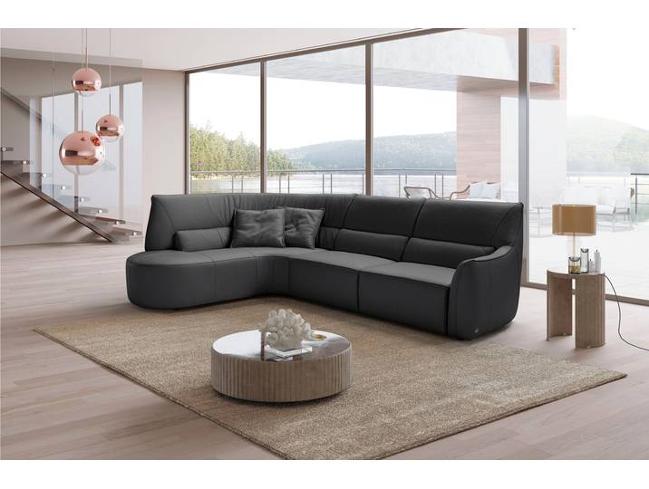 Ecksofa, Leder BULL, Schwarz, 330×205 cm, L-Form, Hochwertig & Retro, EGOITALIANO