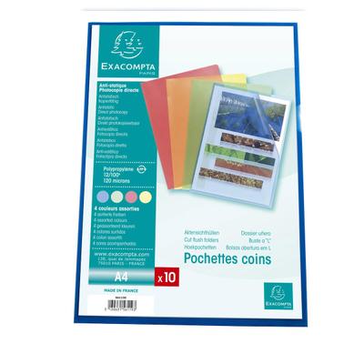 Exacompta 56119E 10x Packung mit 10 Aktensichthüllen aus genarbtem PP 120µ, für Format DIN A4 - Farben sortiert