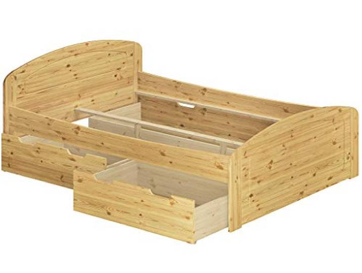 Erst-Holz®Funktionsbett 200 x 200 Kiefer mit 3 Bettkästen ohne Rost