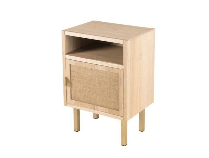 MACABANE ADELE - Chevet 1 niche 1 porte toile de jute pieds métal doré