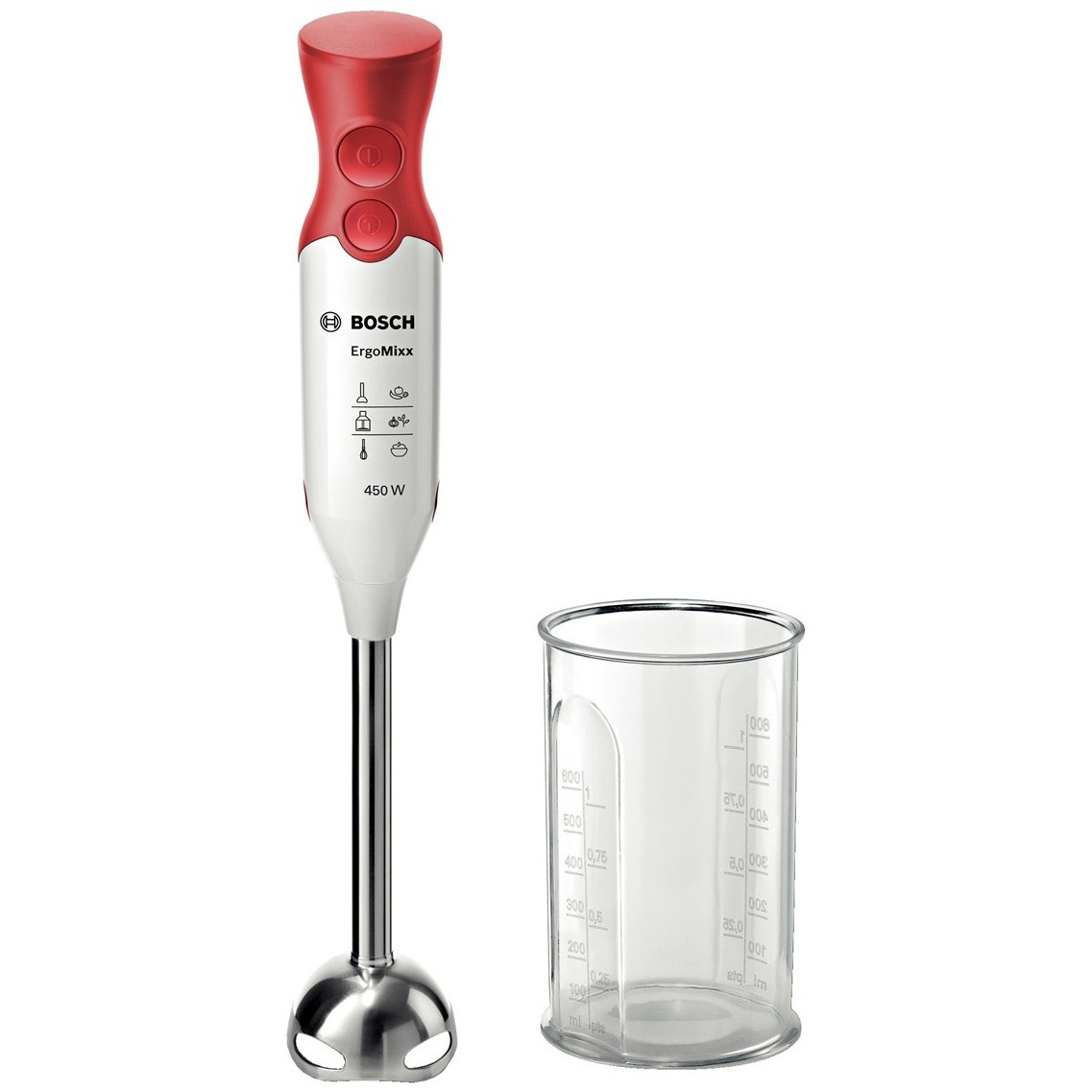 Bosch MSM 64110 Staafmixer Rood/Wit met 450 Watt en 2 Snelheden