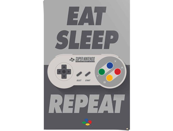 Poster REINDERS Super Nintendo Eat, sleep, repeat , silber (farbe bild(er): silberfarben), B:61cm H:91,5cm, Papier, Bilder, Poster
