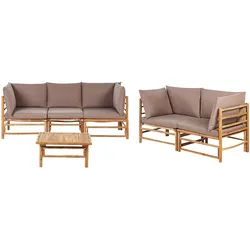 LOUNGE SET 5-Sitzer Bambusholz hellbraun 3-teilig Auflagen taupe Cerreto
