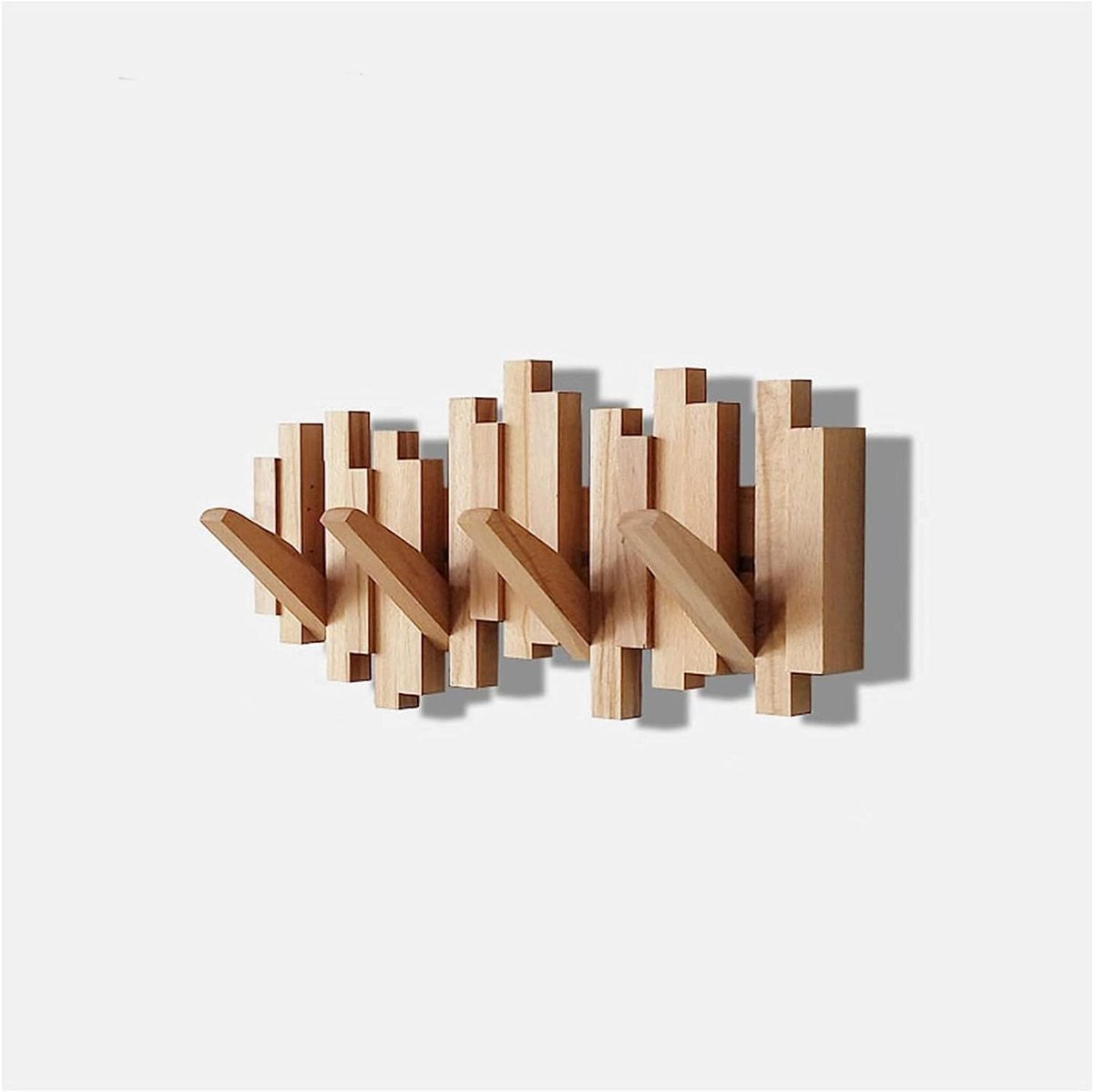Wandkapstok van natuurlijk hout met 5 opvouwbare haken