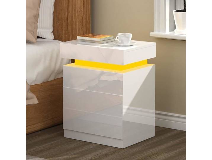 Table de Chevet LED - DHHOZAMZ - Blanc - 3 Tiroirs - 16 Couleurs Lumières